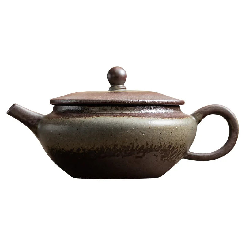Ceramic Flat Pot Raised Teapot Chinese Retro Kung Fu Tea Kettle Qme