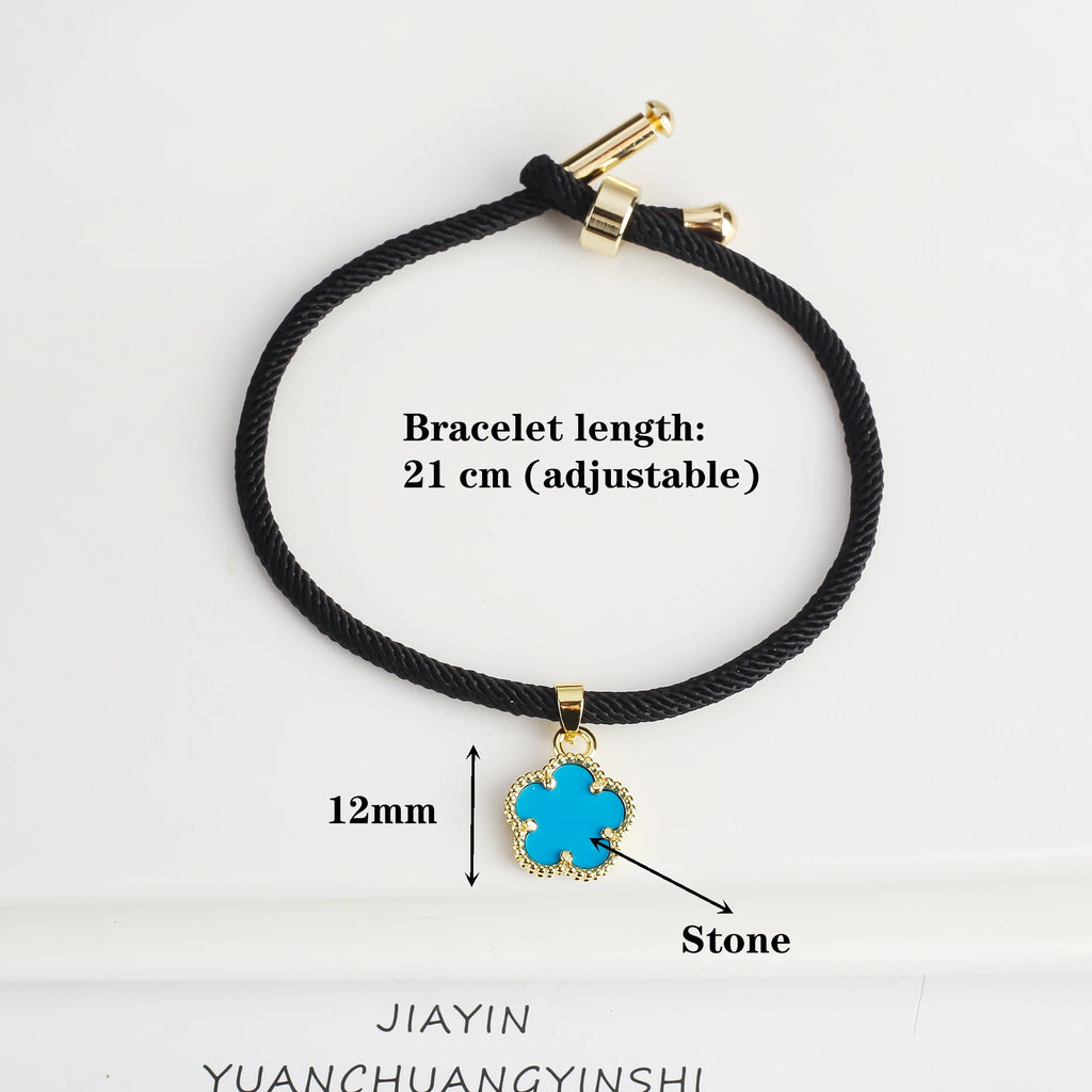Simple Black Rope Braided Natural Stone Five Leaf Flower Bracelet Classic for Woman Girl High Quality Party Jewelry Gift Clover Qme