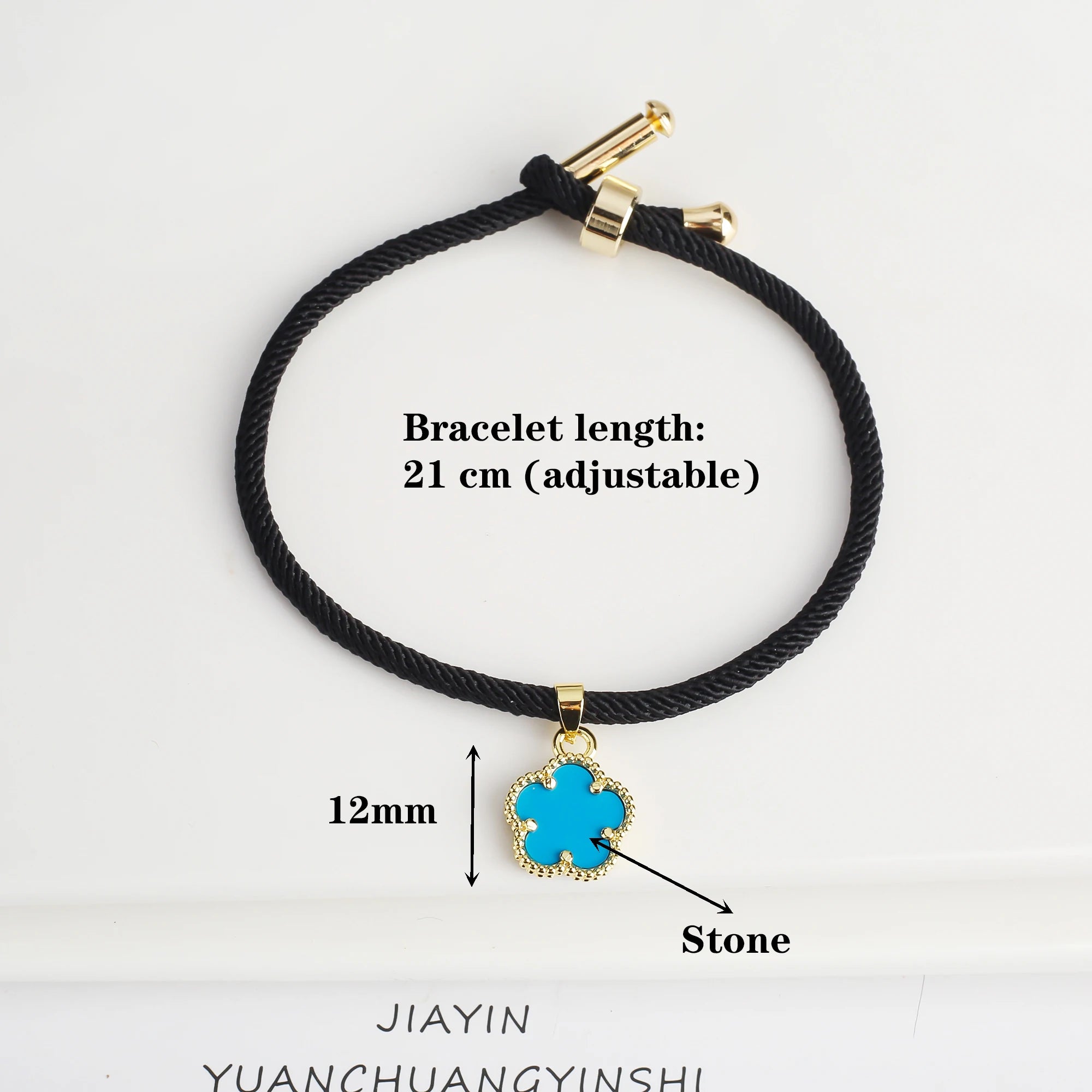 Simple Black Rope Braided Natural Stone Five Leaf Flower Bracelet Classic for Woman Girl High Quality Party Jewelry Gift Clover Qme