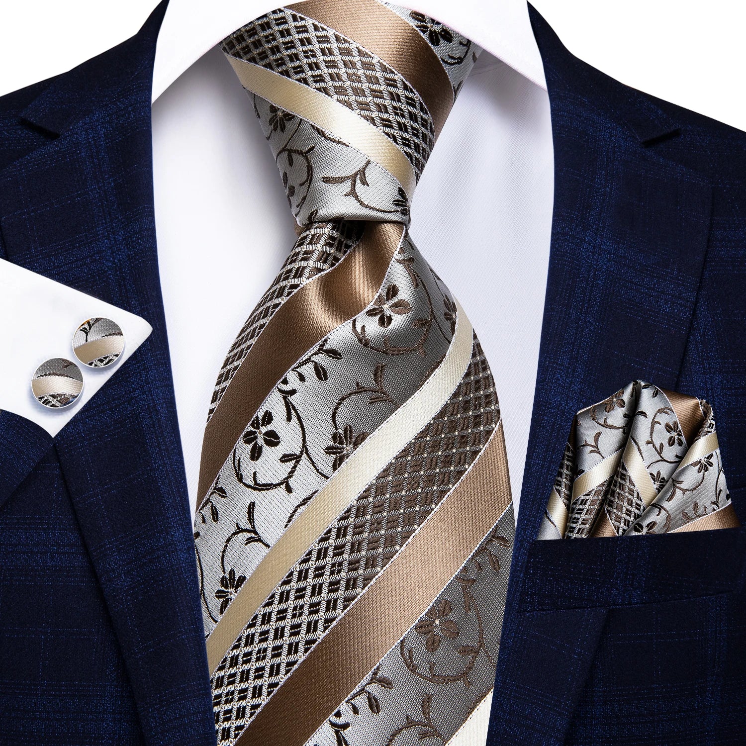 Professional Mens 3-Piece Suit Set: Necktie, Pocket Square & Cufflinks, Classic Design for Wedding Qme DPTH-HT-LDSN0905