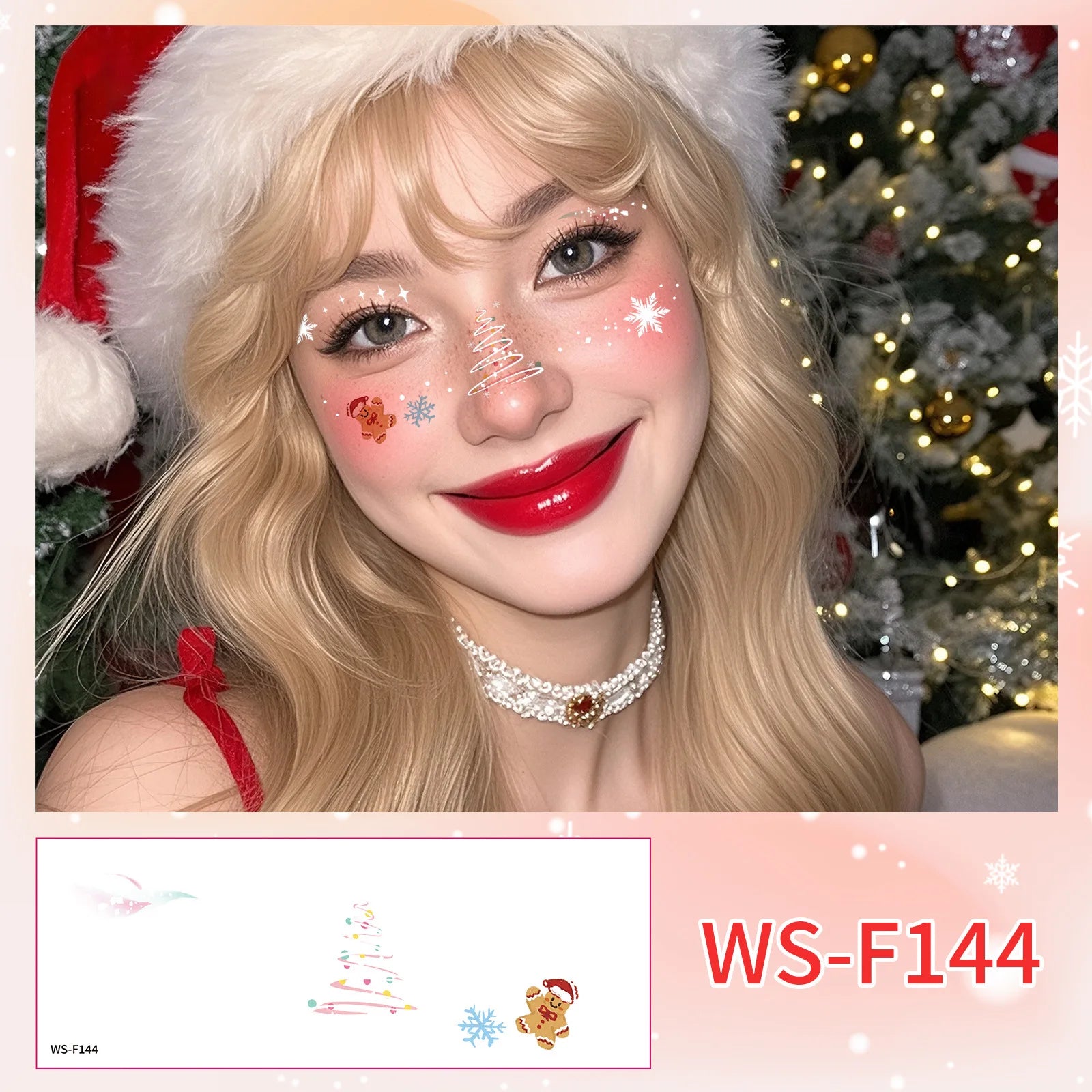 A New Stock Christmas Face Tattoo Stickers, Waterproof Sweatproof Creative Makeup Decals for Xmas Party Ball Event Cosplay Qme