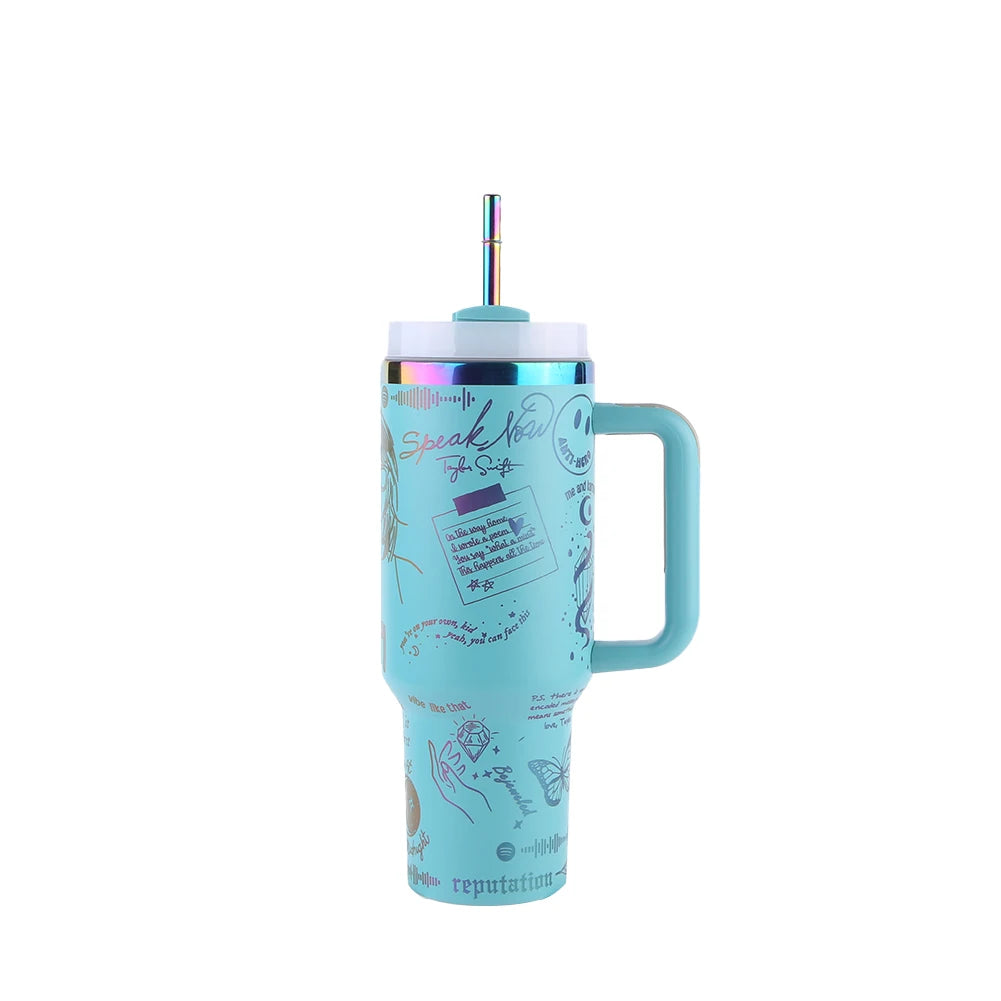 40oz Stainless Steel Insulated Water Bottle with Straw Vacuum Insulated Car Mug Thermal Iced Travel Cup for Camping Hiking Qme Sky Blue