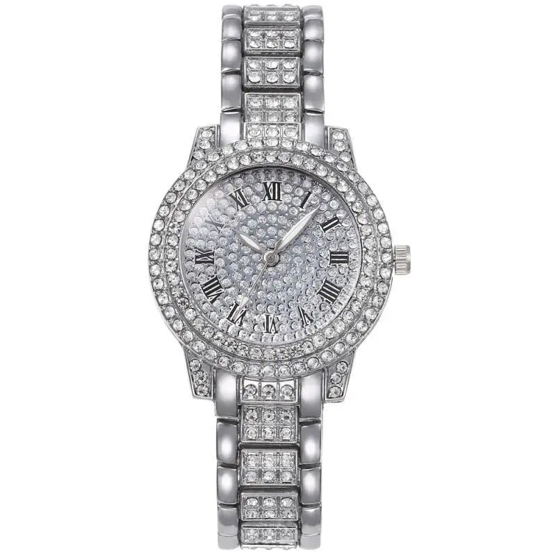 1pcs Fashion Roman pattern diamond inlaid women's watch, women's watch, quartz watch bracelet, women's watch Qme
