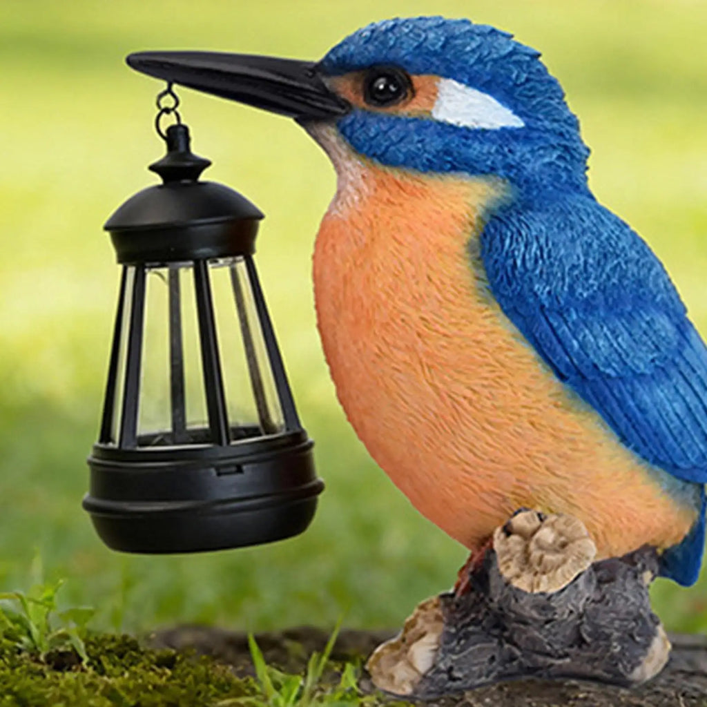 Solar Garden Statues Waterproof Resin Blue Kingfisher With Solar Lantern Outdoor Bird Figurine Light For Patio Lawn Pathway Qme China Mainland