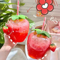 Plastic Strawberry Straw Casual Milk Tea Cup Office School Portable Water Bottle Creative Holiday Gift (Cannot Put Hot Water) Qme green One Size