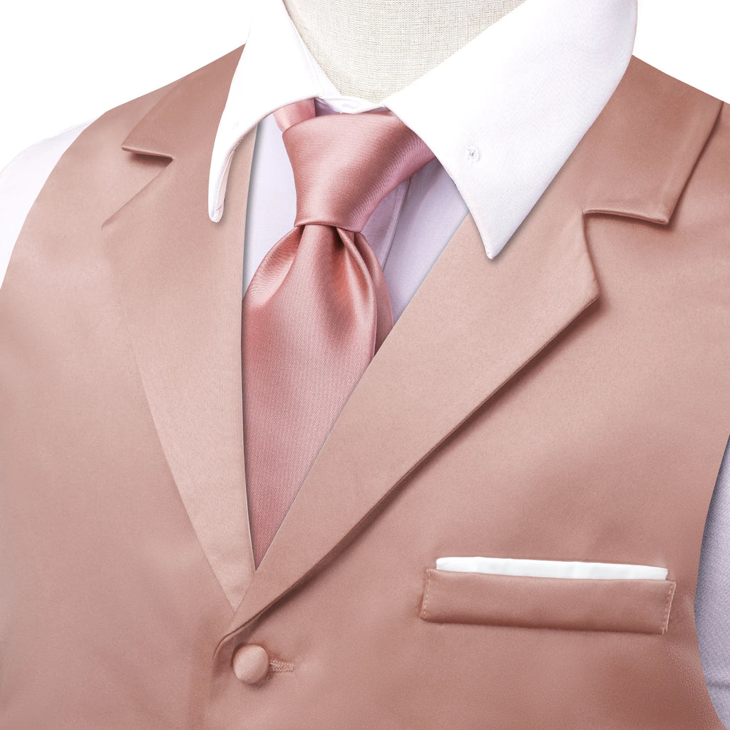 Hi-tie Dusty Pink Solid V-neck Men Vest Tie Jacquard Tuxedo Dress Qme