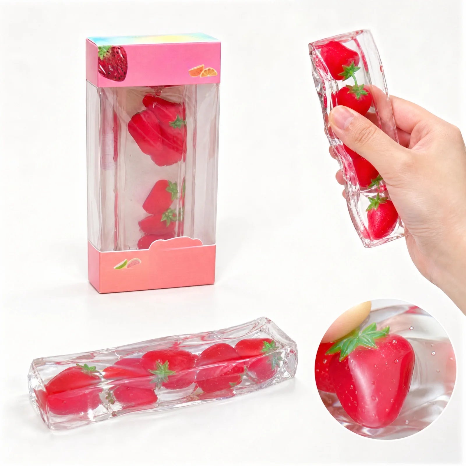 Long Rectangular Fruit Stress-relieving Toy Clear Ice Cubes Slow-rising Fidget Fun Toy for Adult Creative Holiday Halloween Gift Qme