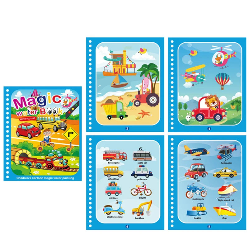 Children Magical Book with Pen Water Drawing Montessori Toys Reusable Coloring Book Magic Water Drawing Book Early Education Toy Qme Traffic