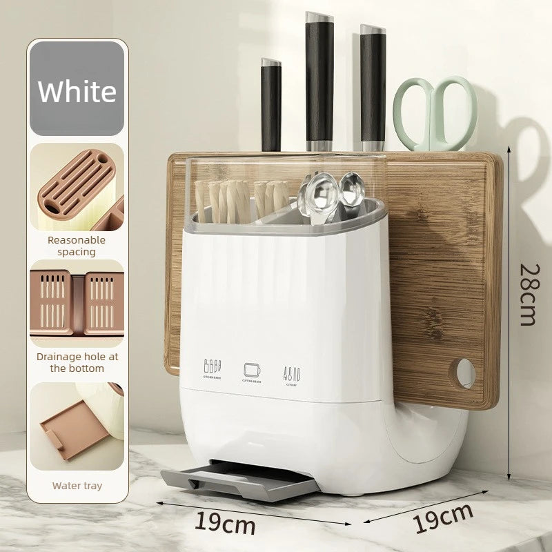 Multi-function Kitchen Knife Holder Cutting Board Storage Drain Rack Qme White