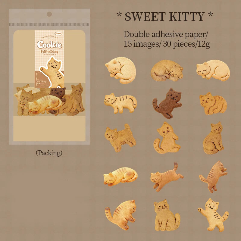 30 Sheets/Bag Realistic Biscuit Theme Hard Card Sticker for DIY Scrapbook Phone Case Notebook Decoration Craft Qme 1