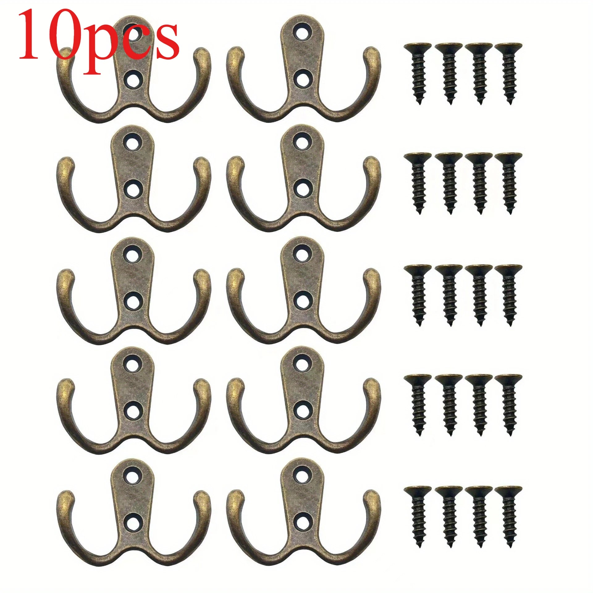 Coat Hook Wall-mounted, Heavy-duty Metal Double Hook With 20 Screws, Wall Single Hook Hanging Robes, Towels, Keys, Jackets Qme Bronze color