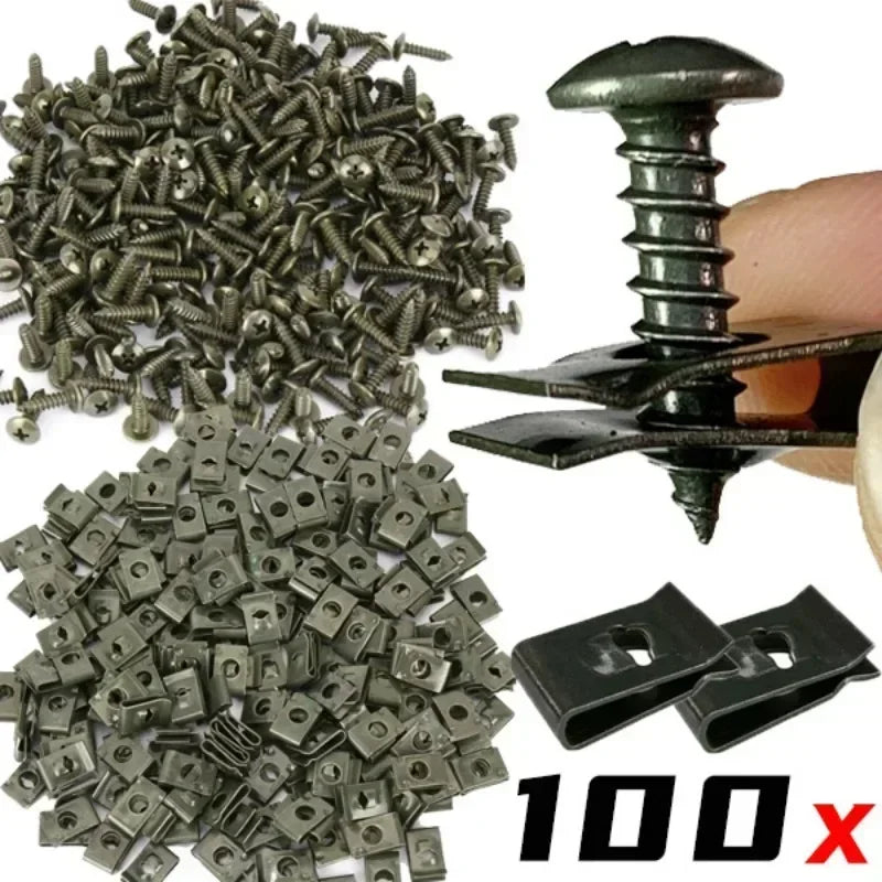 Car Clamping Clip U-type Metal Screw Clip Tools for Motorcycle Engine Bottom Tray Splash Protector Bumper Screw Car Accessories Qme