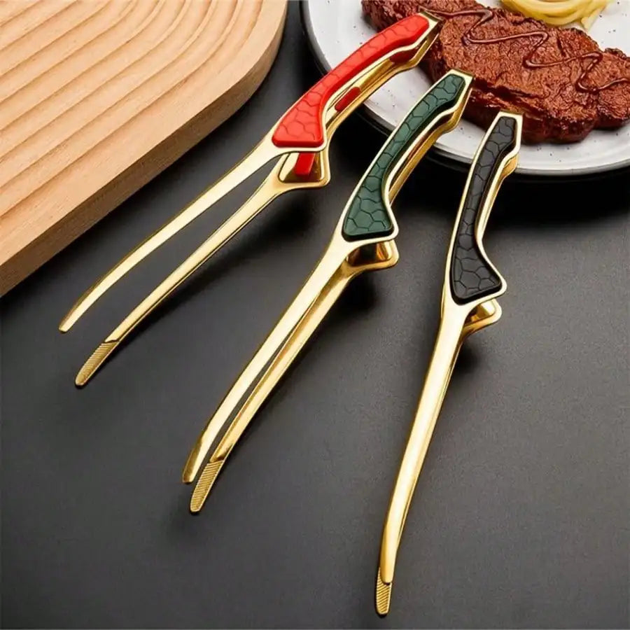 Kitchen Plastic Handle Stainless Steel Clip Food Steak Fried Bread Qme