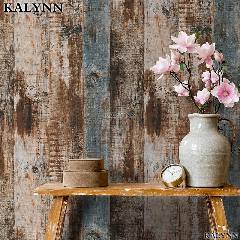 Vintage Wood Self Adhesive Paper Removable Peel Stick Wallpaper Blue Qme