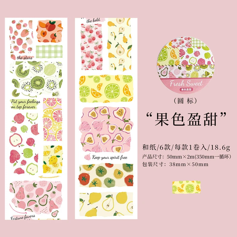 50mm*2m/Roll Fruit theme PET Tape Handbook Aesthetic Decorative Stickers Album Journals Scrapbooking Supplies Art Masking Tapes Qme B2 50mm X 2m