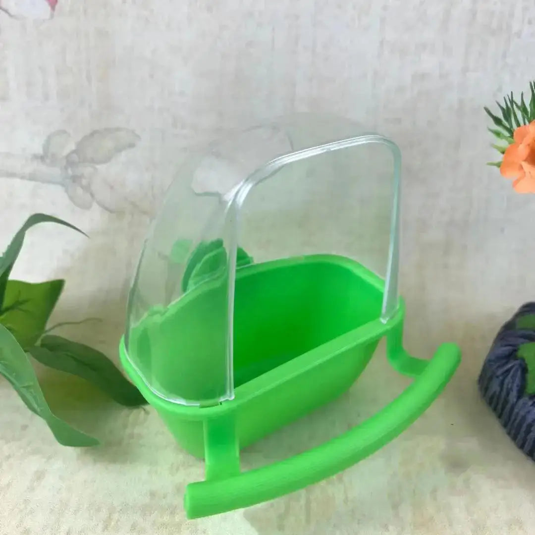 Clear Hanging Bird Cage Feeder Bowl Stand Plastic Food Water Qme green