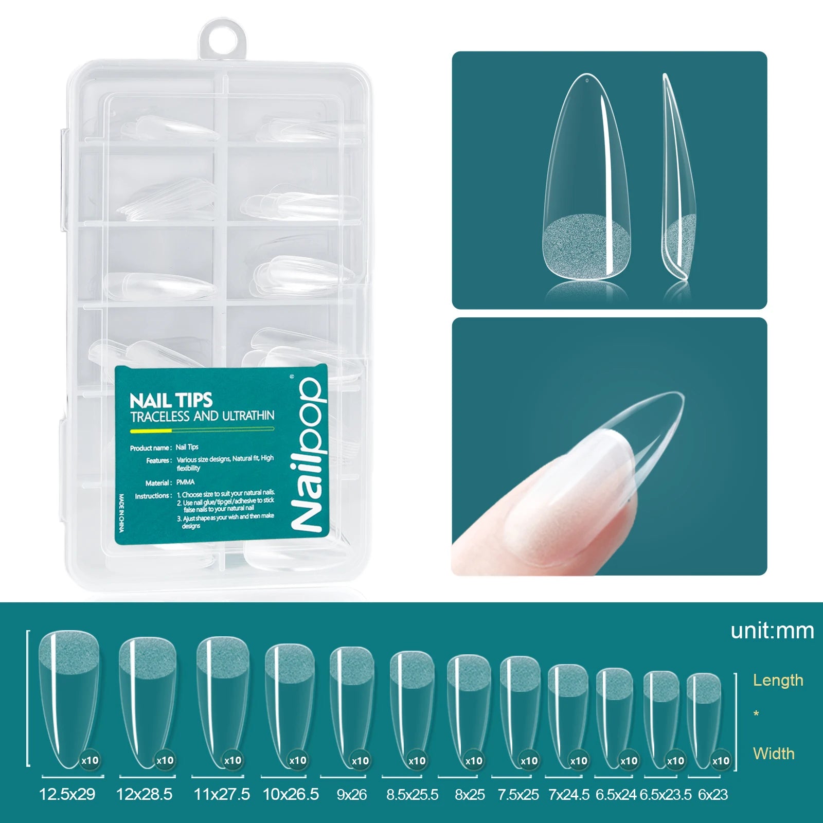 Nailpop Soft Gel Tips Nails Acrylic Material Medium Almond Coffin Qme M-Stiletto 120pcs