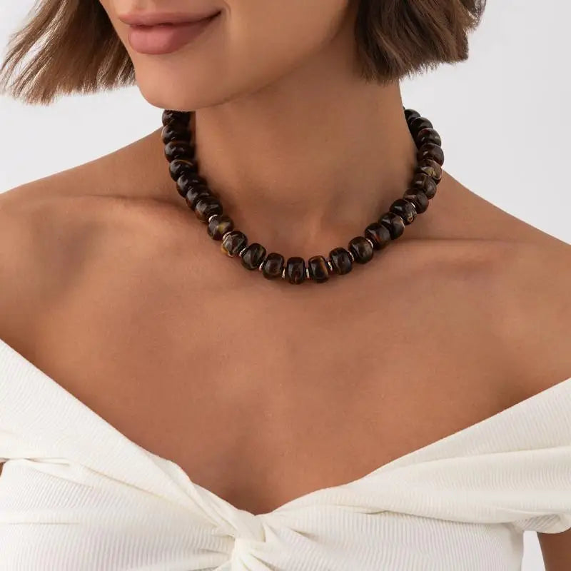 Y2K Colorful Smudging Resin Beads Chain Necklace Women Trend Collares