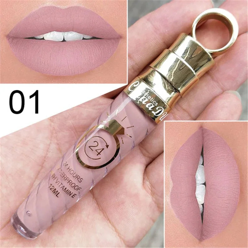 20 Colors Lipstick Waterproof Long Lasting Matte+Shimmer Mental Beauty Lip Gloss Nude Glitter Lip Gloss Beauty Red Lip Tint New Qme 01