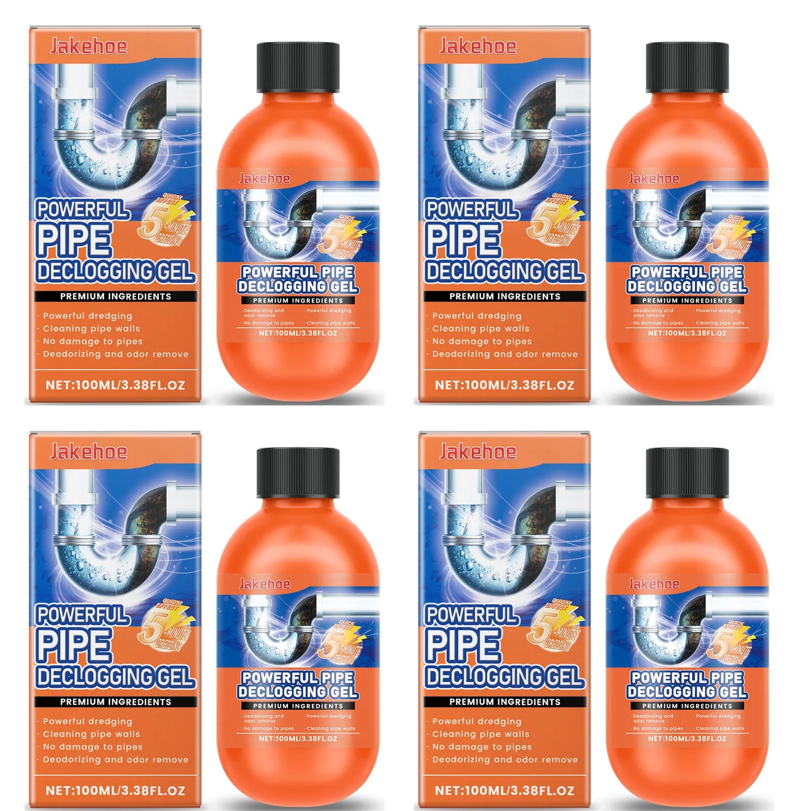 Drainage Pipeline Dredging Agent Easily Eliminating Hard Water Deposits Improves Flushing Effects Powerful Pipe Declogging Agent Qme 4 x 100g Boxed