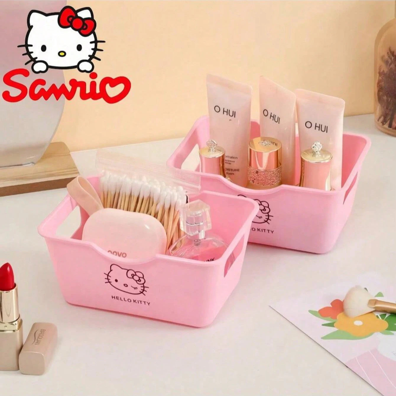 Sanrio Cute Hello Kitty Desktop Decoration Storage Basket Qme