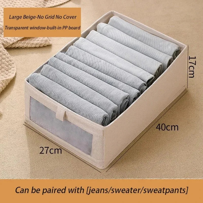 Portable Clothes Organizers of Cabinets Drawers Fabric Foldable Boxes Bedroom Wardrobe Organization Home for Pants Storage Box Qme Beige L