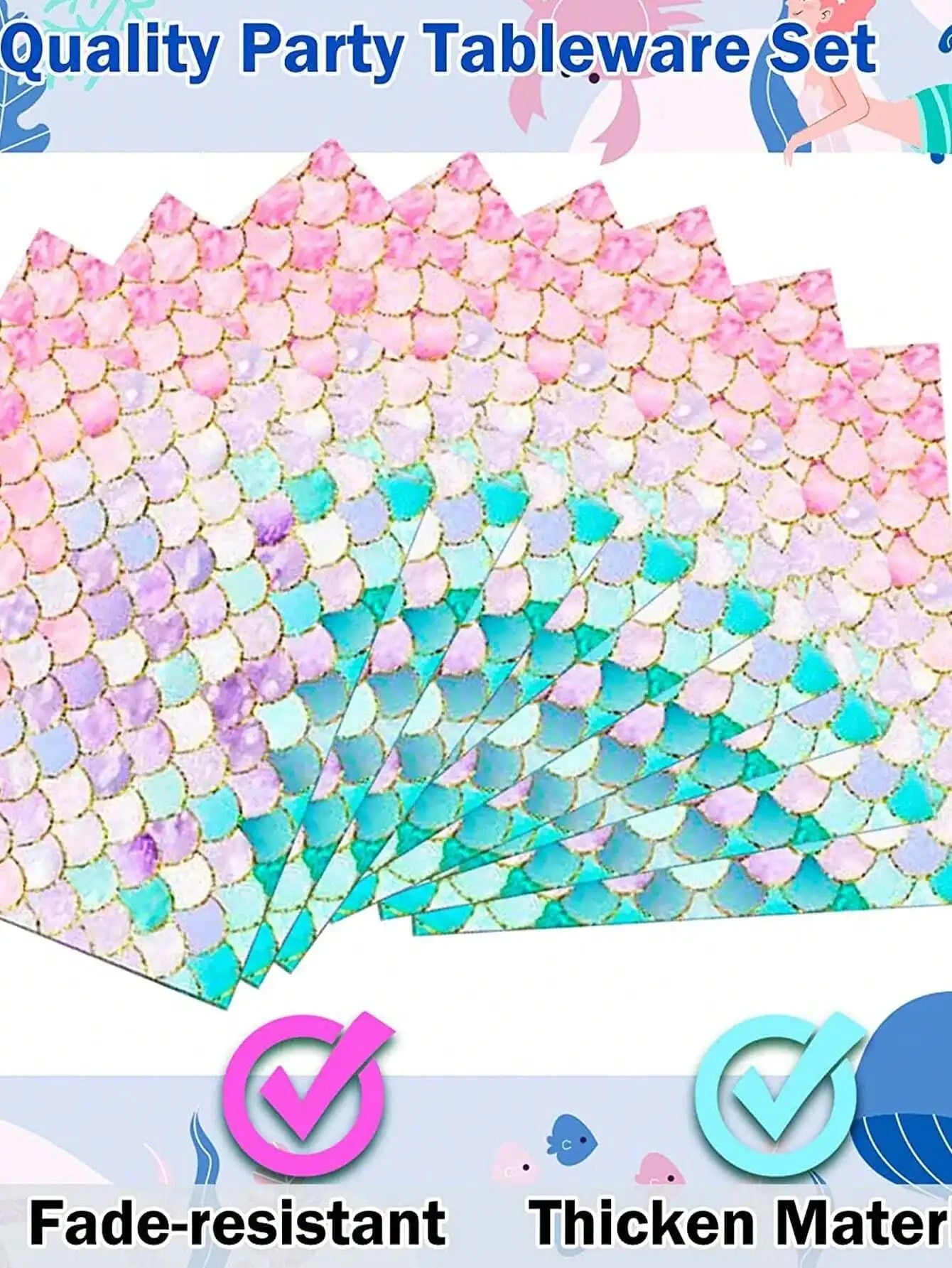 50 Reusable Mermaid Patterned Party Cutlery Dining Table Decoration Qme