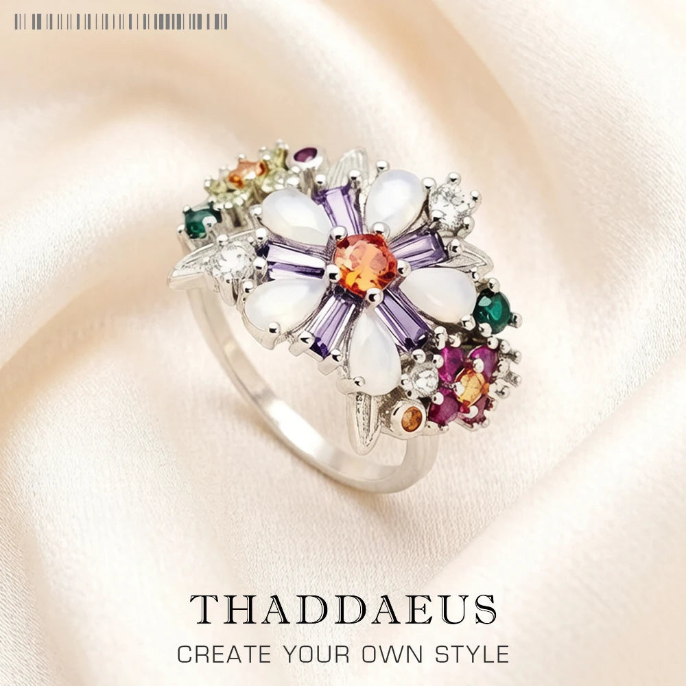 Colourful Flowers Ring 2023 Brand New Fine Jewerly Bohemia 925 Sterling Silver Gift For Women Qme Silver 7