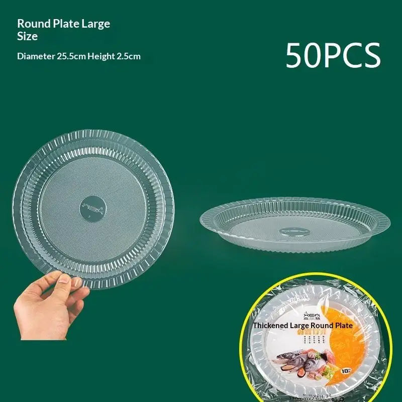 50PCS Disposable Circular Fruit Plates Transparent Plastic Snack Plates Plates Multifunctional Food Home Kitchens Party Supplies Qme Round 9inch