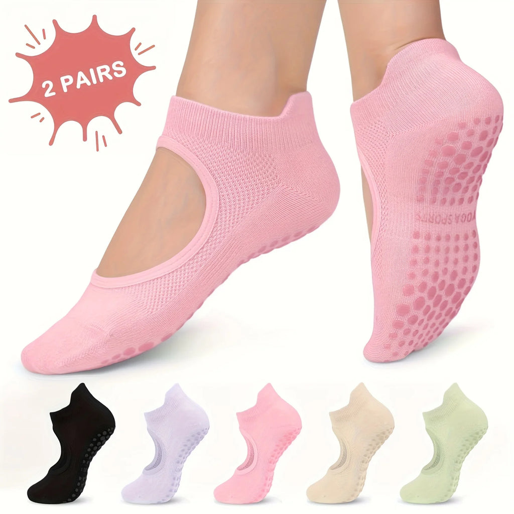 2 Pairs Women'S Non-Slip Pilates Yoga Socks - Open Toe with Arch Support, Breathable for Exercise, Ballet, Textured Grip Bottom Qme
