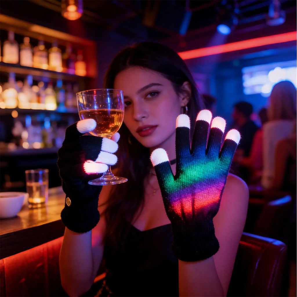Light Up Gloves 7-Colors Adjustable Cool Costume Mittens LED Gloves for Boys for Performance Christmas Boy Stocking Stuffers Dad Qme
