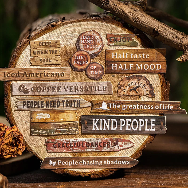 25 Sheets/Bag Wood Grain Tree Rings Themed Embossed Hard Card Stickers for DIY Scrapbook Phone Case Decoration Student Reward Qme
