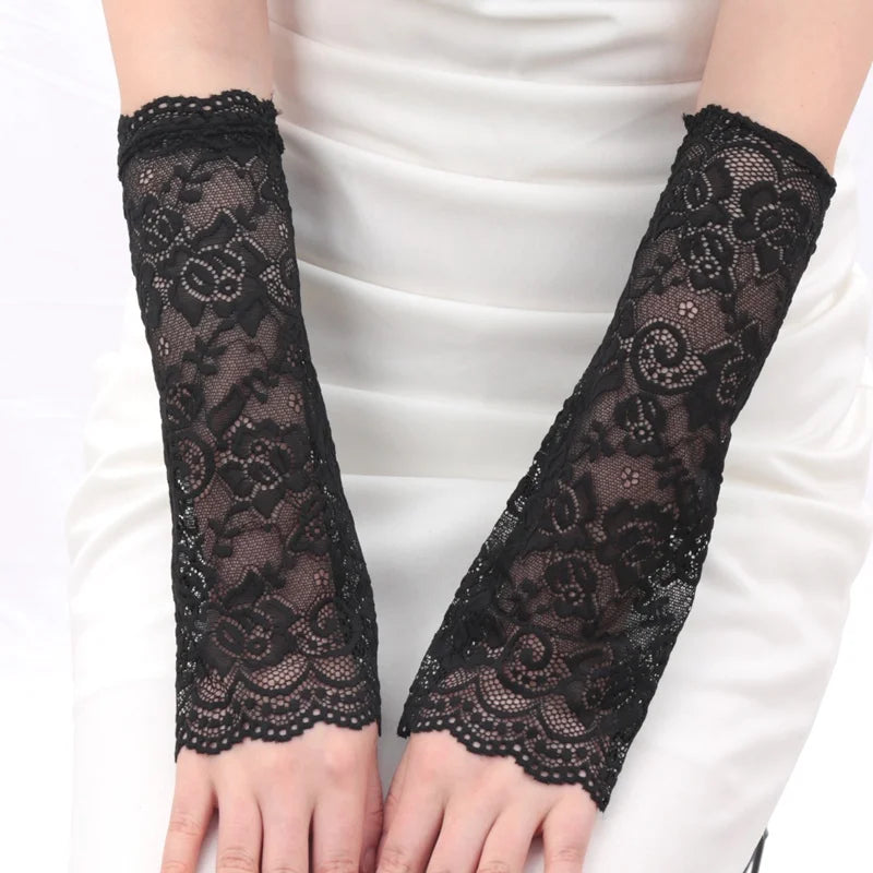1 Pair Arm Sleeves Lace Sunscreen Short Gloves Ultra-thin UV Qme