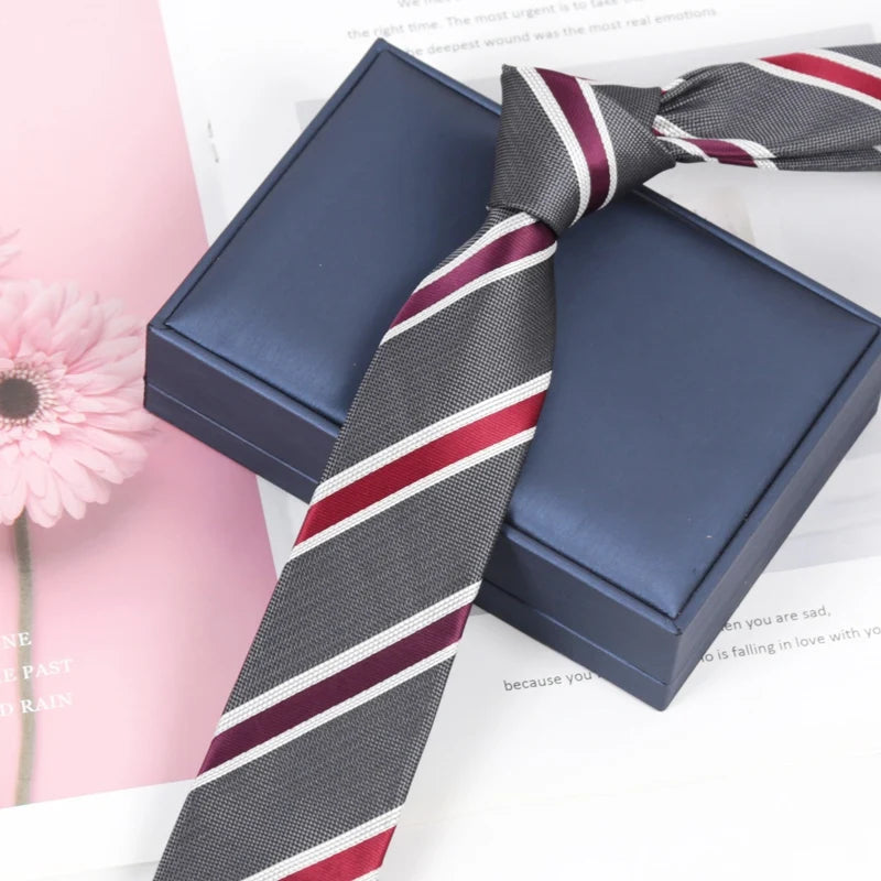 Women Men's Luxury Tie Classic 6cm Jacquard Burgundy Stripes Necktie Daily Wear Cravat Wedding Dress Accessories Gifts for Man Qme