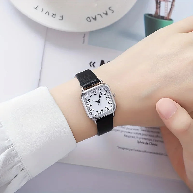 Casual Square Pointer Quartz Watch Analog PU Leather Wristwatch For Women Girls Students Qme