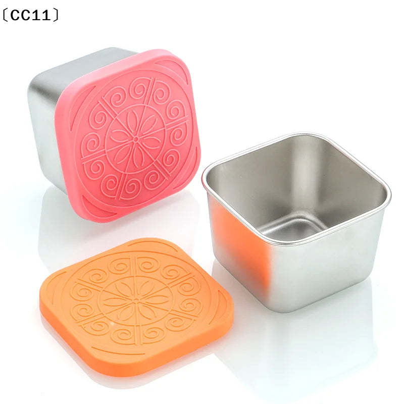 1 Stainless Steel Salad Box Snack Seasoning Container Silicone Lids Qme
