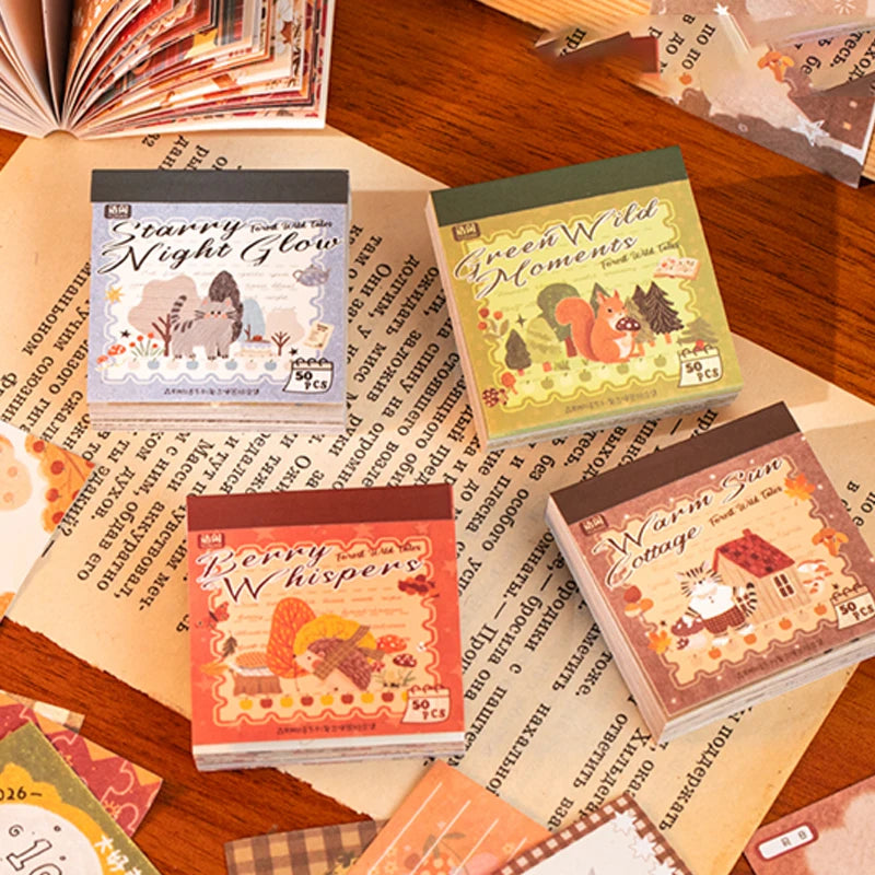 Healing Vintage Sticker & Note Pad, Abundant Materials for Creative DIY, Ideal for Journaling, Scrapbooking & Note-Taking Qme 4pcs