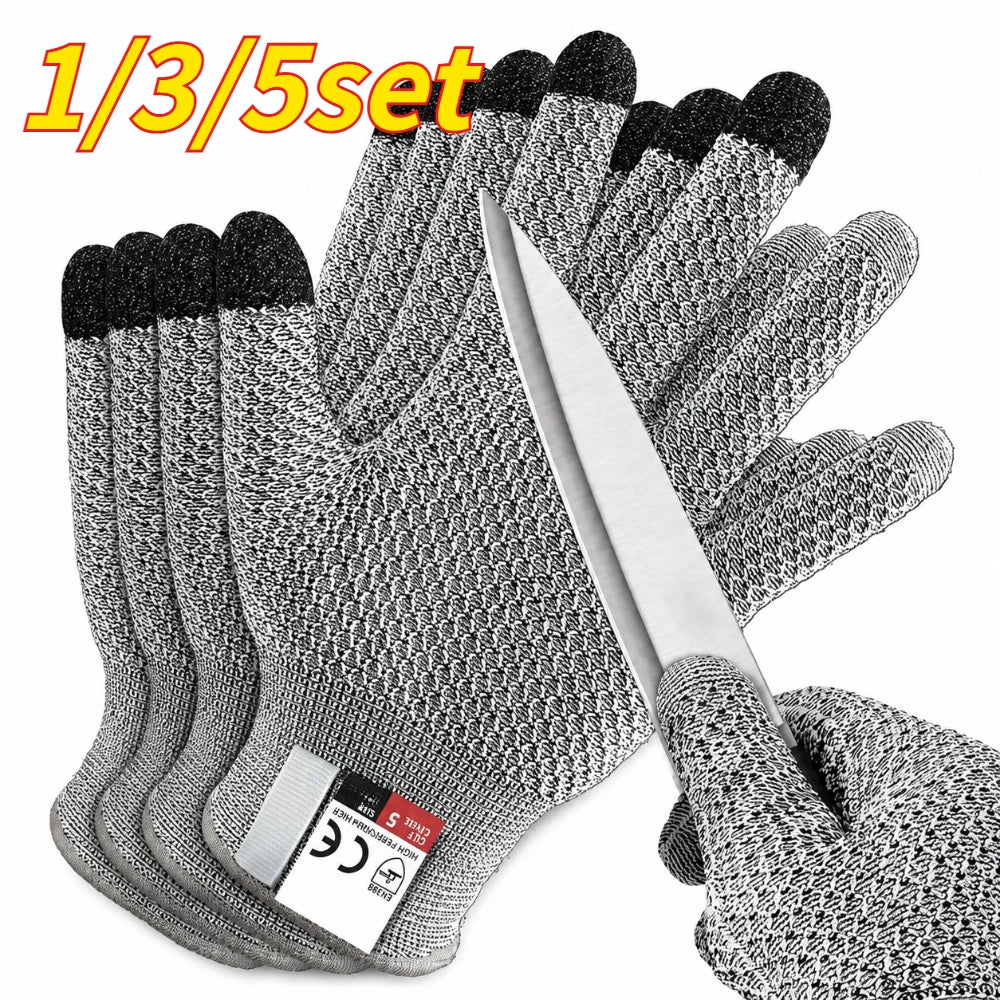 Food Grade Touch Screen Anti Cutting Gloves 1/3/5Set Protective Safety Gloves For Kitchen Slaughter Fish Killing Processing Qme