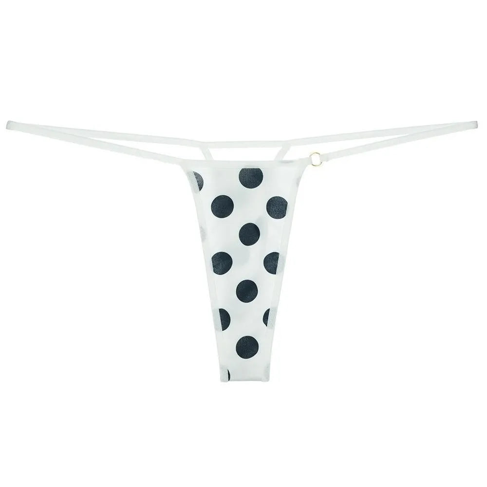 Lingerie Seamless Women Thongs Dots Low Waist T-back Briefs Ice Silk Qme Black Dots L 1pc