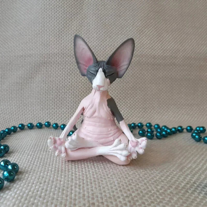 Meditation Yoga Happy Cat Whimsical Buddha Sphinx Figurine Art Decor Qme