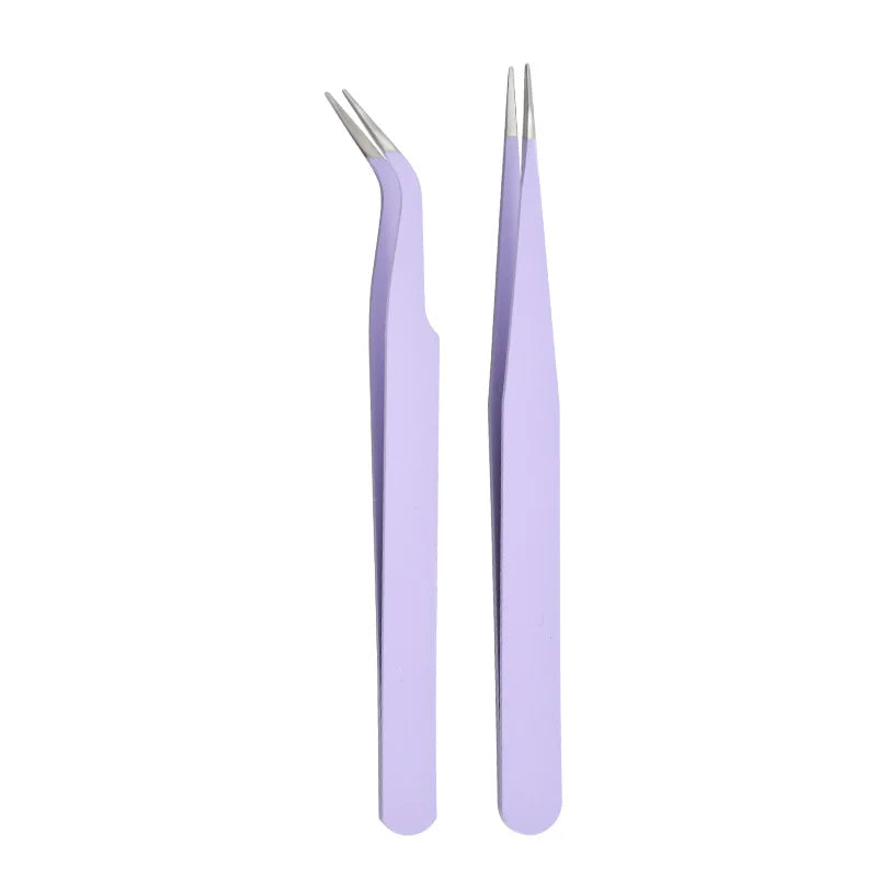Stainless Steel Straight Curved Tweezers Colorful DIY Eyelash Tweezer Qme 2Pcs Purple China Mainland