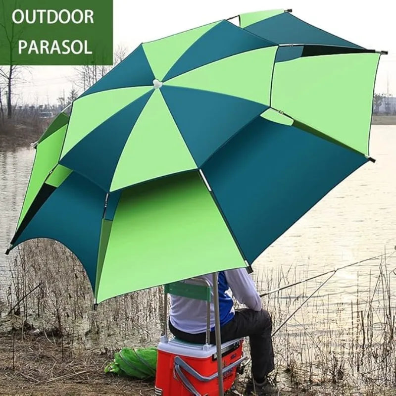 Fishing Umbrella Heavy Duty Wind UV Protection with Tilt & Sun Shade Portable for Picnic Sport Outdoor Garden Patio Black Coated Qme