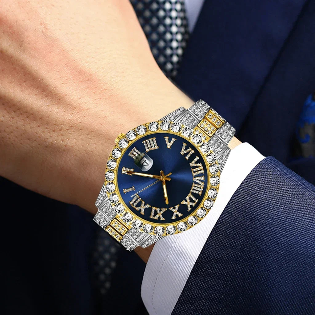 Iced Out Watch Men Luxury Brand Full Diamond Mens Watches AAA CZ Quartz Men's Watch Waterproof Hip Hop Male Clock Gift for Men Qme
