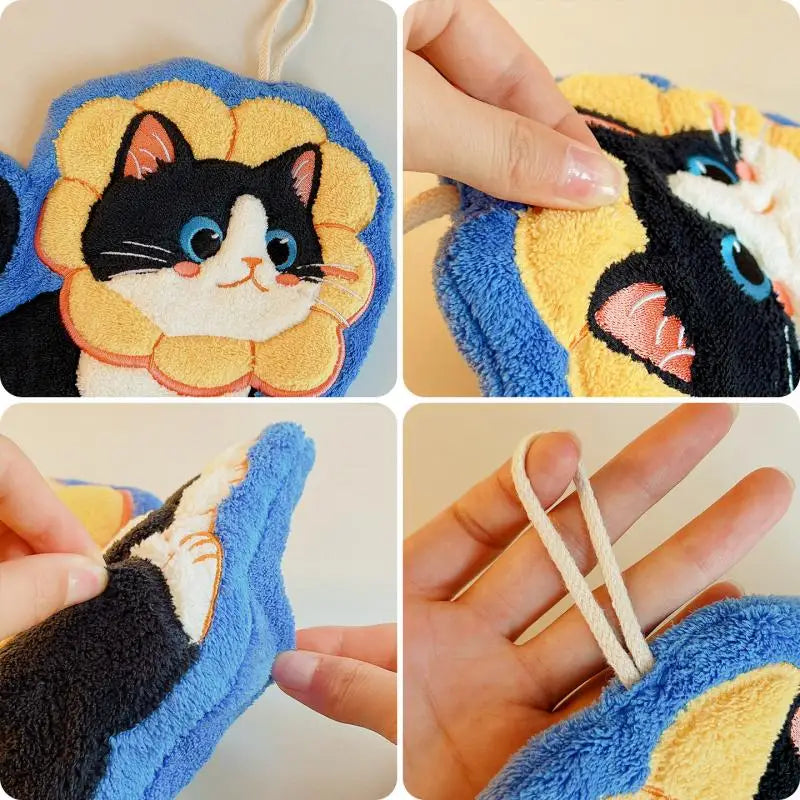 Kitchen Kawaii Cat Hand Wipe Cleaning Cloth Bathroom Hanging Towel Qme