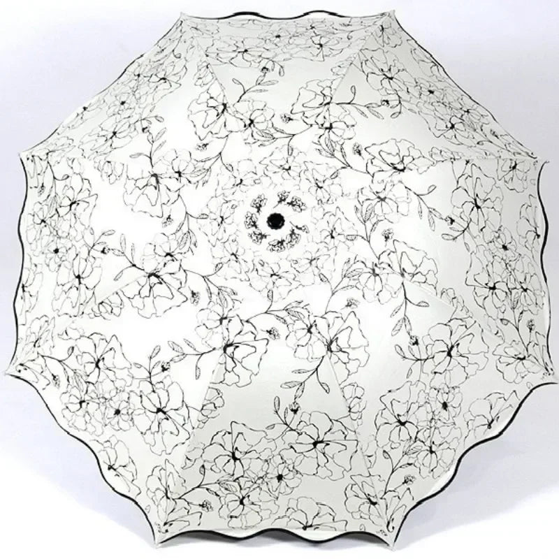 Rain Sunshine Dual-purpose Umbrella Anti UV Black Coating Hibiscus Qme