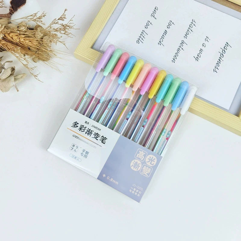 12 Colors Cute Gel Pens, 0.8 mm Fine Tip Ink Colored Gel Marker for Adult Coloring Book, Kids Drawing Art Supplies, Scrapbook Qme 12pcs-Highlight