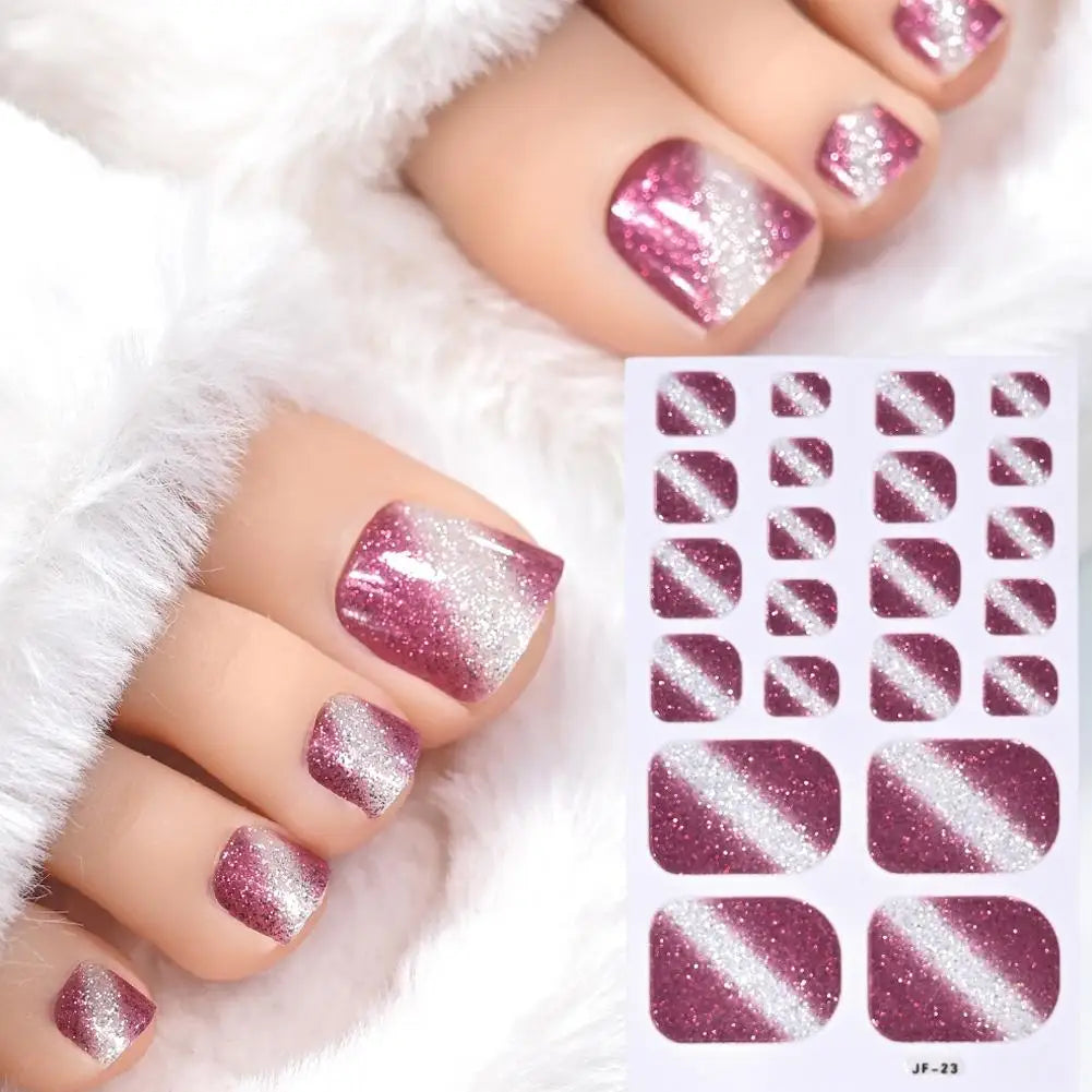 Gradient Glitter Toe Nail Stickers Full Wraps Toenail Polish Strips Qme NL-JF-23