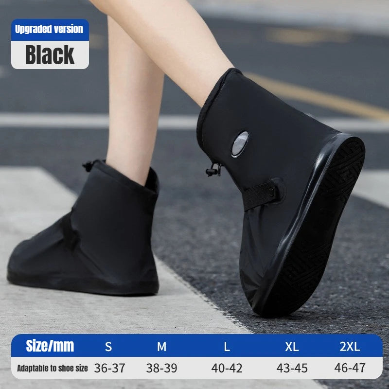 1Pair Waterproof Shoe Covers Black Anti-slip Reusable Motorcycle Qme Black S(36-37)