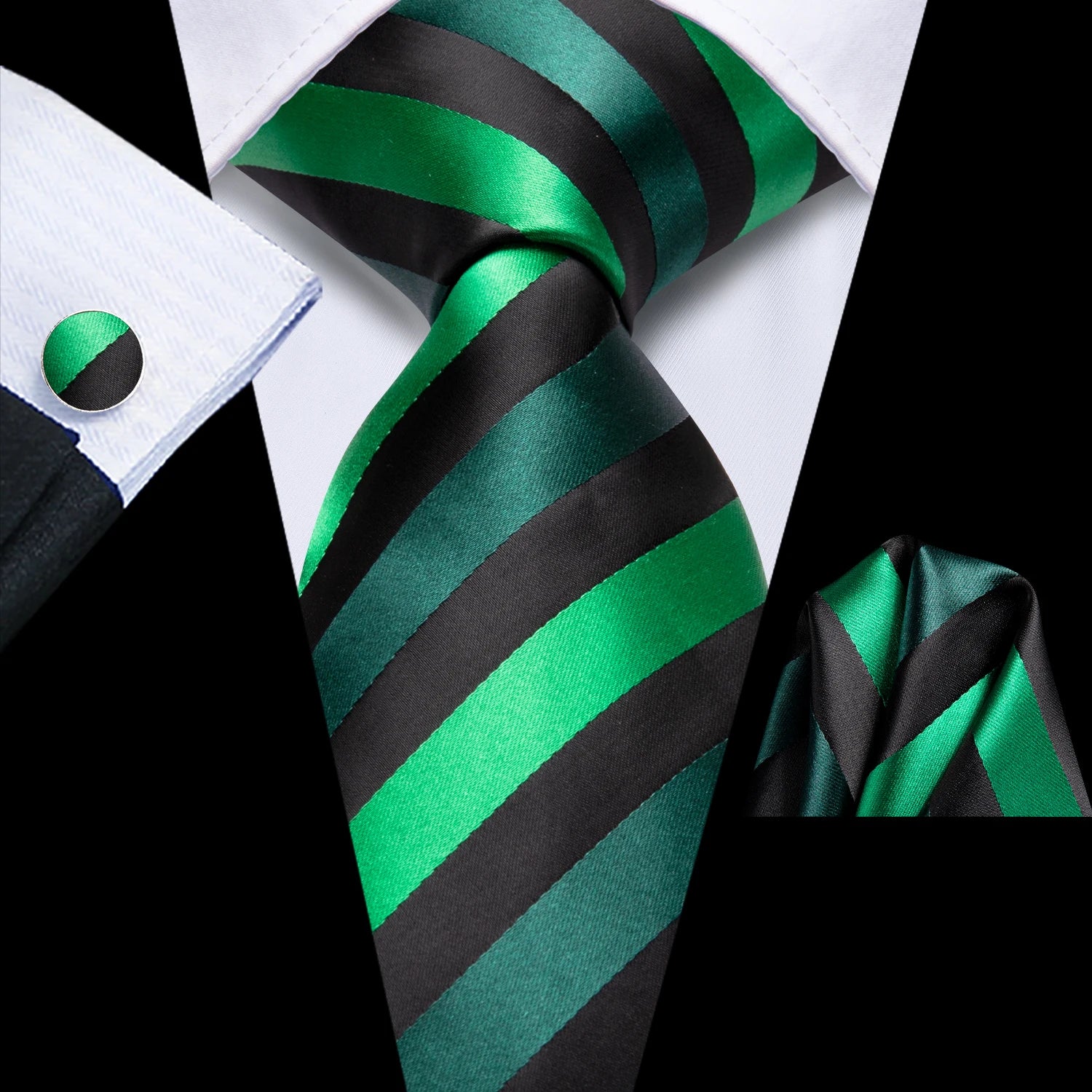 Hi-tie Paisley Dark Green Black Mens Elegant Necktie Handkerchief Qme N-3899