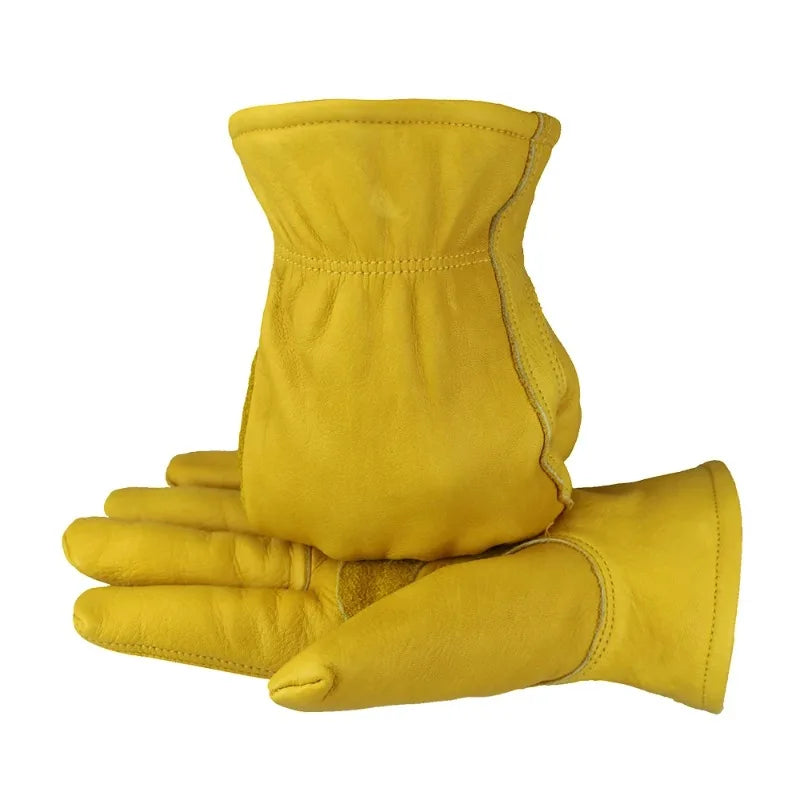 1PCS Golden Full Cowhide Gloves Cold Proof Warm Thickened Cotton Insulated Wear-Resistant Anti-Slip for Cold Storage Qme